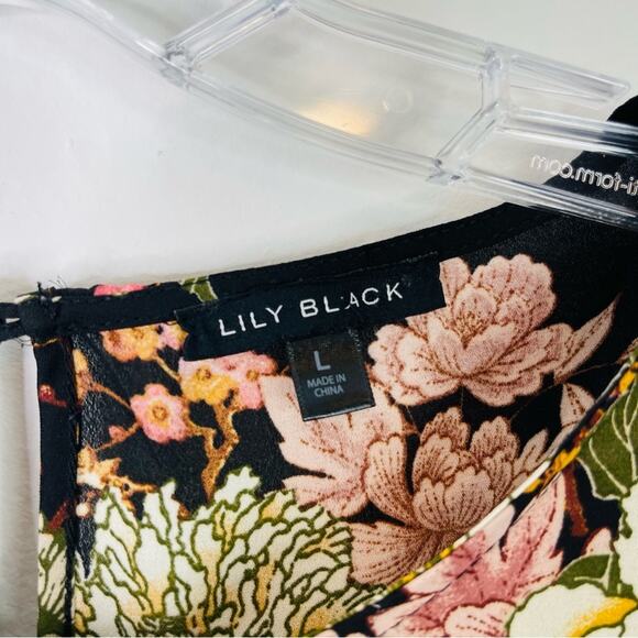 Lily Black white pink floral cottagecore romantic bow popover top large - Picture 6 of 8